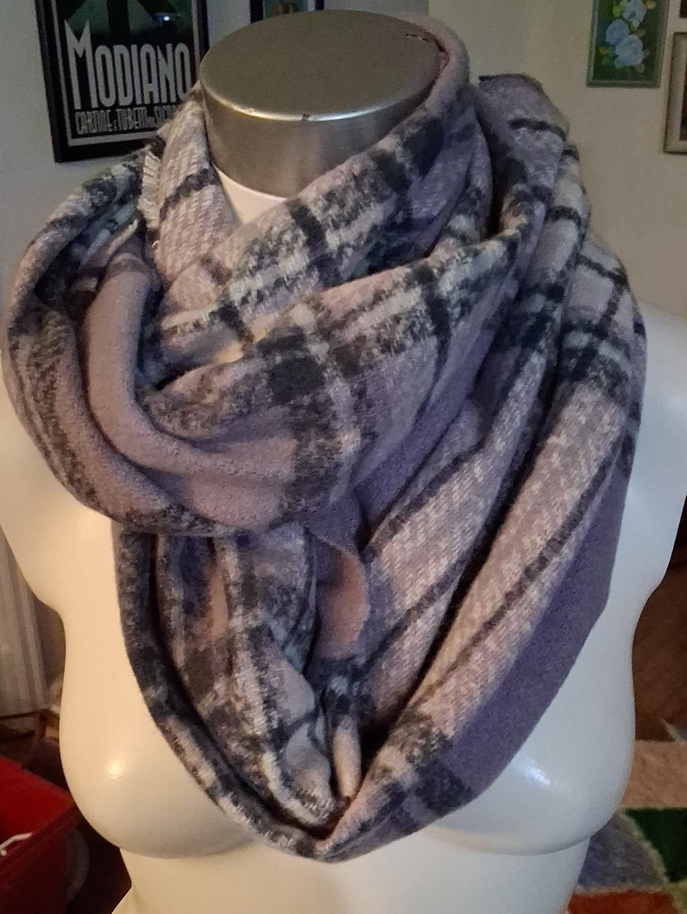 Soft Lavender Plaid Infinity Scarf - Unbranded